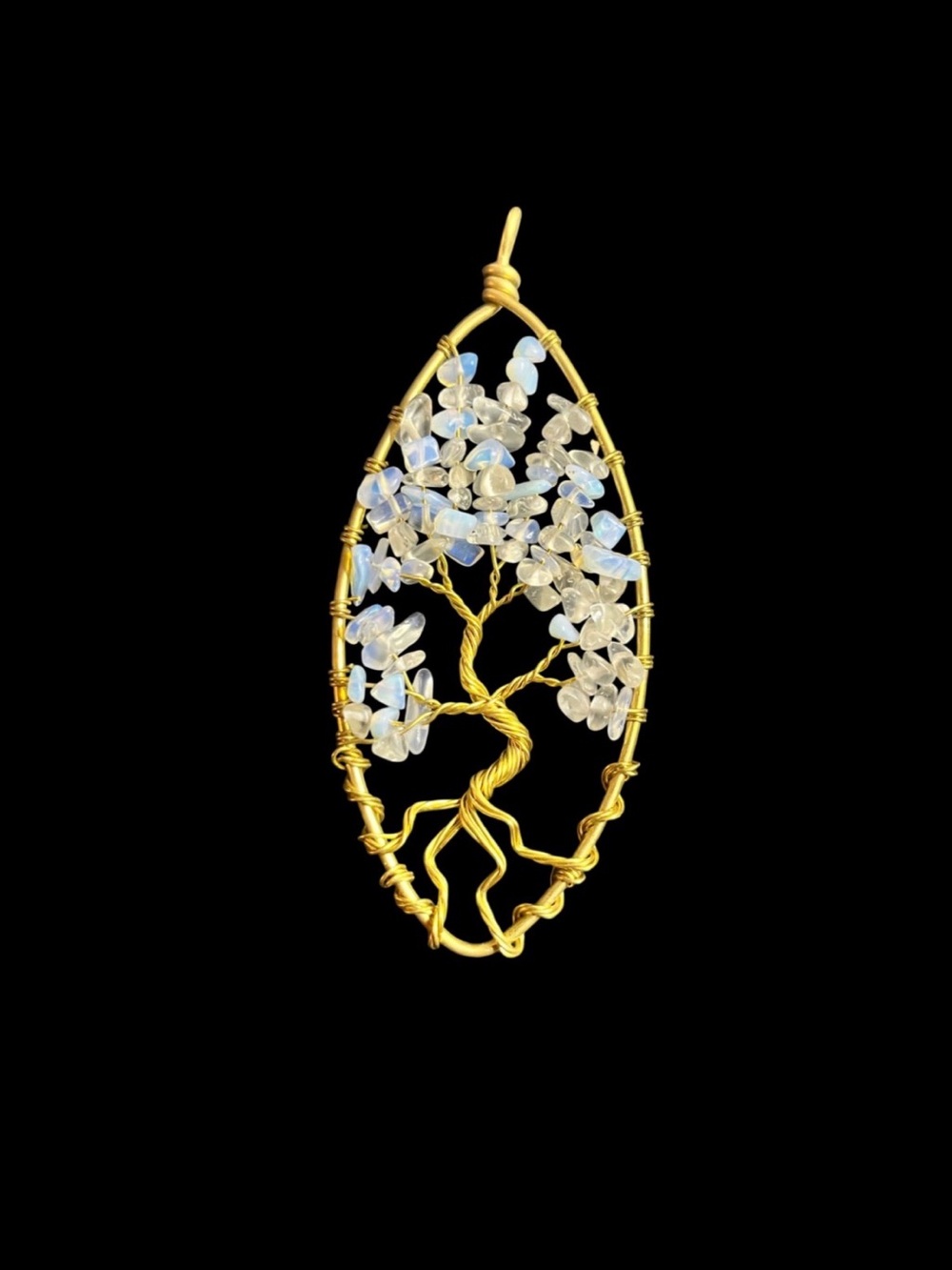 PENDANT/NECKLACE Large Antiqued Copper Wire & PALE AQUAMARINE TREE OF LIFE